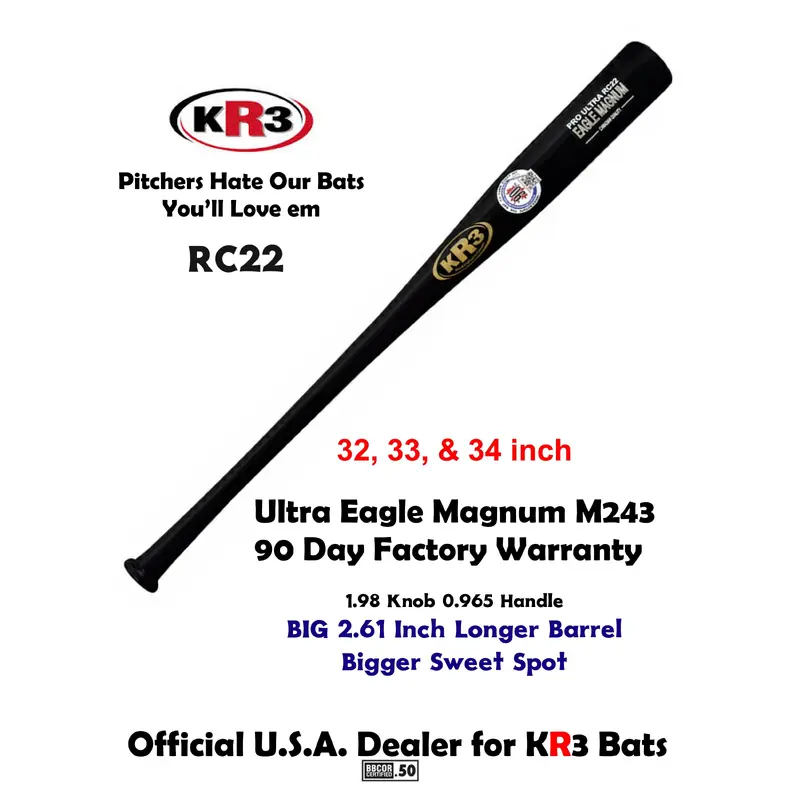 KR3 PRO RC22 Ultra Eagle Magnum 33 inch composite Wood Bat (-3) 30.5 oz RC22