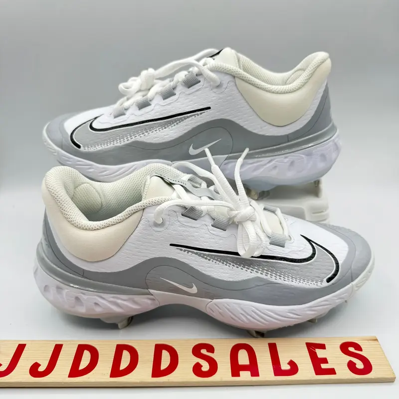 Nike Alpha Huarache Elite 4 Low Baseball Cleats White Wolf Grey FD2745-104 Mens Sz 8