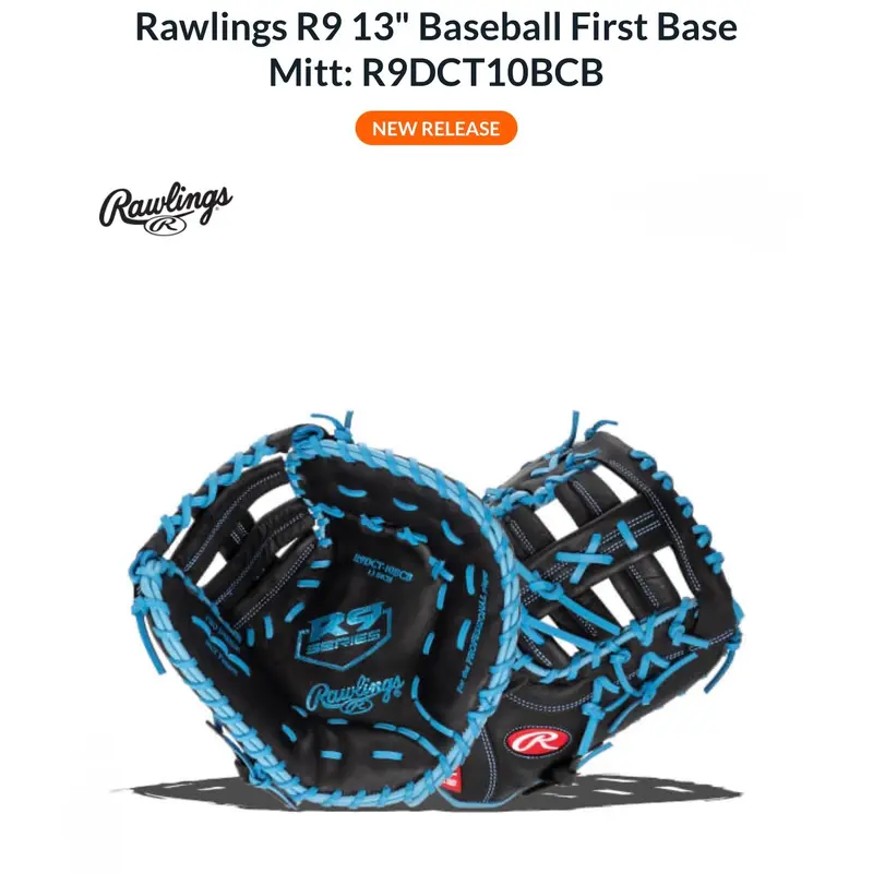 New Rawlings R9 Right Hand Throw First Base Baseball Mitt 13"