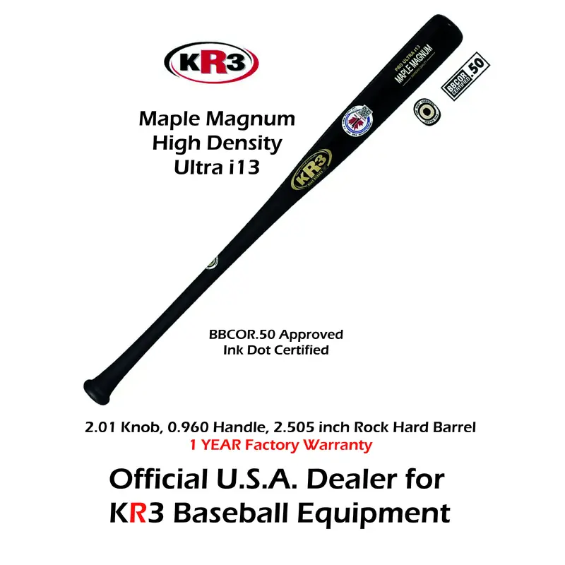 KR3 i13 Ultra Maple Magnum 34 inch Wood Bat (-3) 32 oz 12 month factory warranty