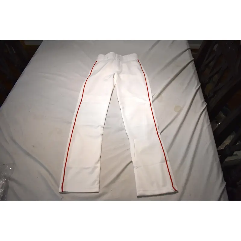 NEW - Youth Hemmed Piped Baseball Pants, White/Red, Youth Large