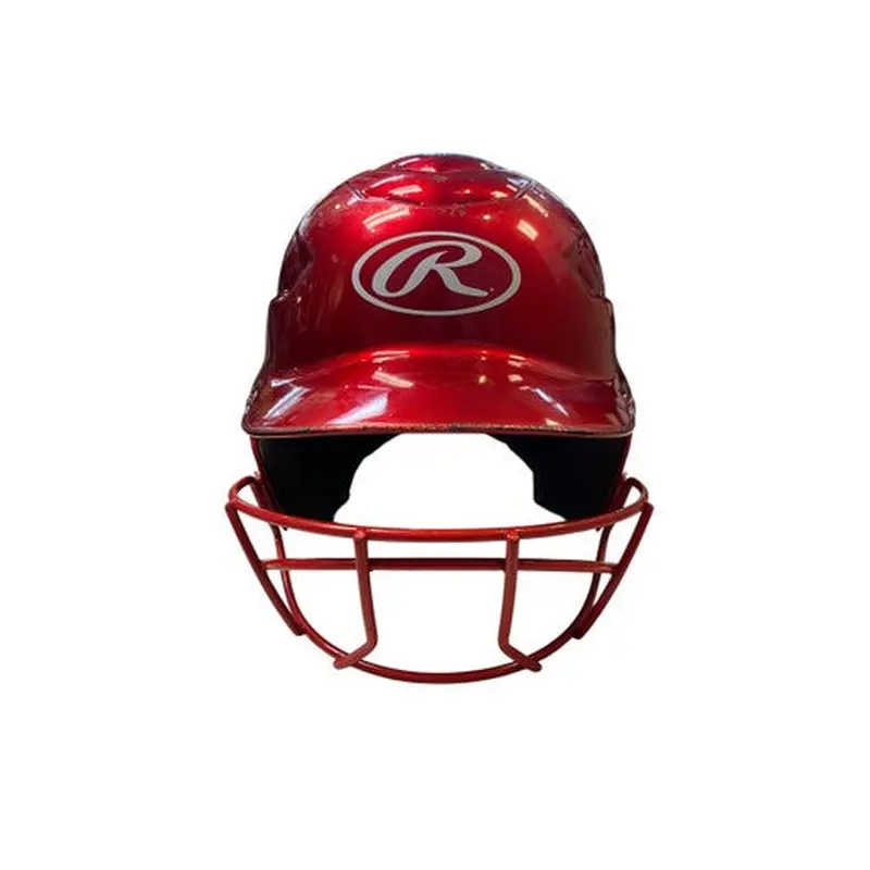 Used Rawlings RED HELMET W/MASK Batting Helmet w/Mask Red MD 11706-S000358976