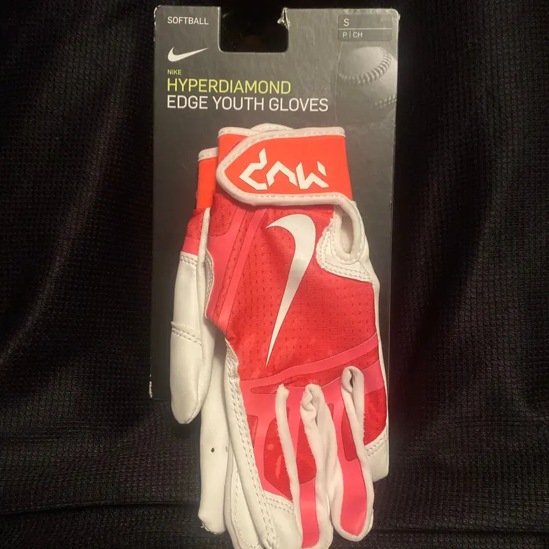 Nike Softball HYPERDIAMOND EDGE YOUTH BATTING GLOVES Size Small Hot Punch Pink