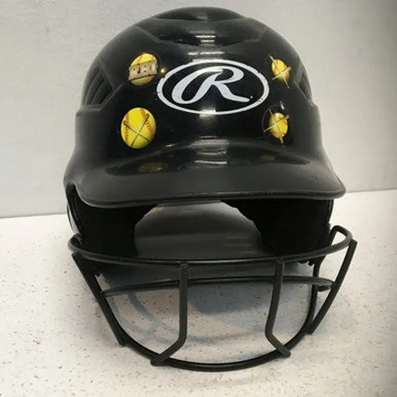 Used Rawlings HELMET W/ FACE MASK Batting Helmet w/Mask Black SM 11443-S000192383