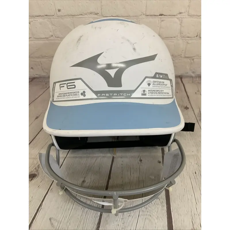Mizuno F6 Baseball Faceguard Helmet Small 6 3/4 - 7 3/8 White Light Blue Matte