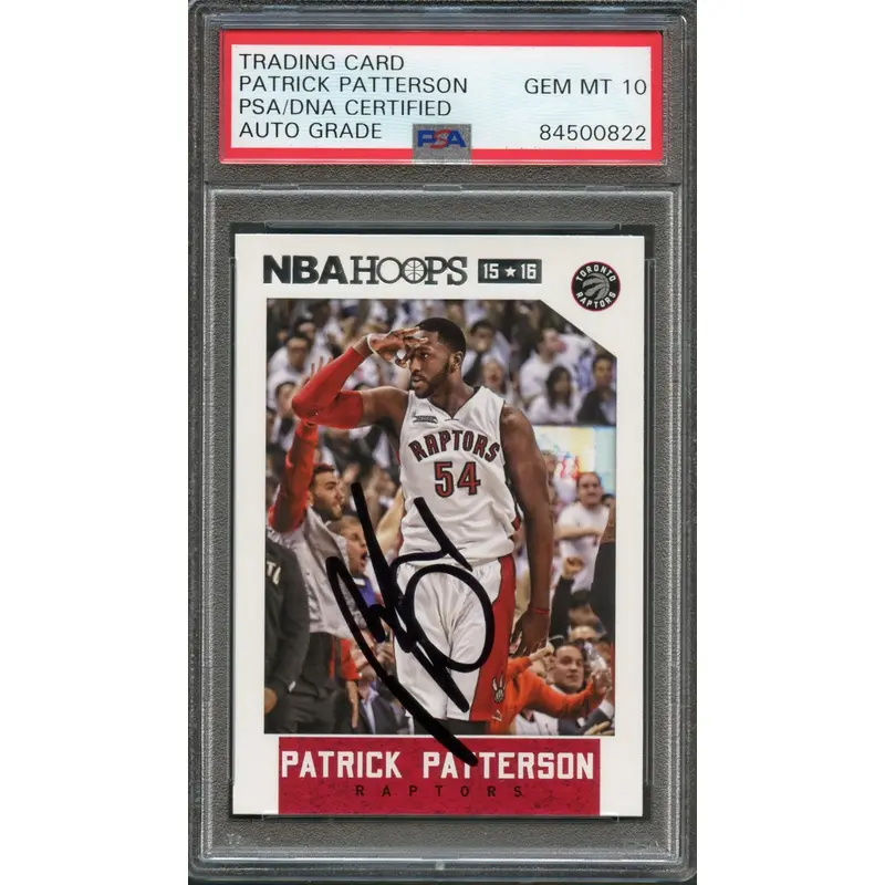 2015-16 NBA Hoops #196 Patrick Patterson Signed Card AUTO 10 PSA Slabbed Raptors