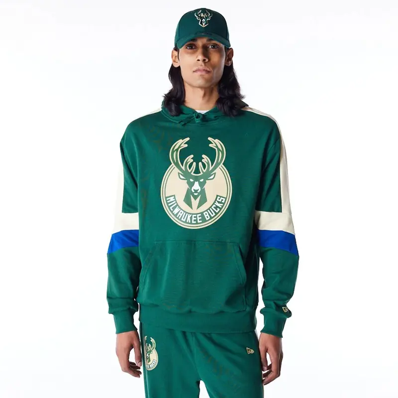Milwaukee Bucks Colour Block Dark Green Pullover Hoodie