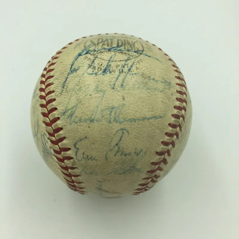1960 Chicago Cubs Team Signed Official National League Baseball With Ernie Banks
