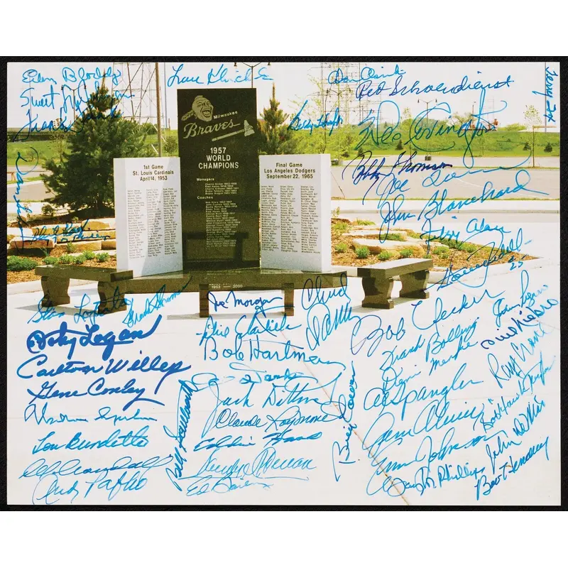 Milwaukee Braves Monument 8x10 Photo Signed by 50 Braves Beckett COA