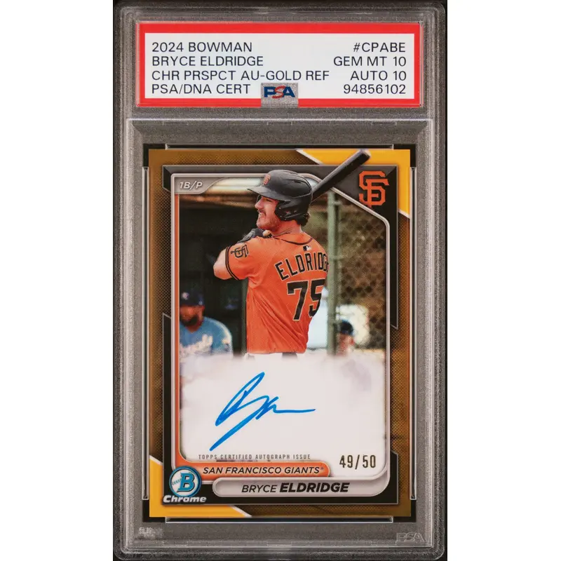 Bryce Eldridge 2024 Bowman Chrome Gold Refractor Auto #49/50 PSA 10 Auto 10