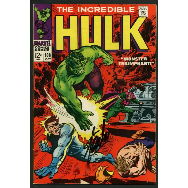 Stan Lee Signed Incredible Hulk #108 Comic Book Nick Fury/Mandarin PSA #W18819