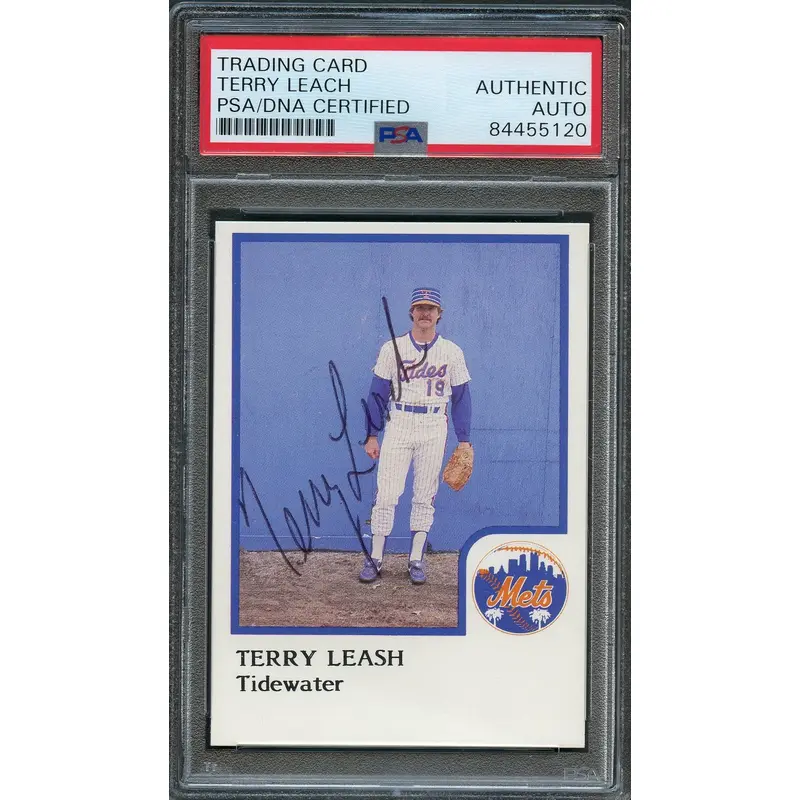 1986 Tidewater Tides ProCards #15 Terry Leach Signed Card PSA Slabbed Auto Mets