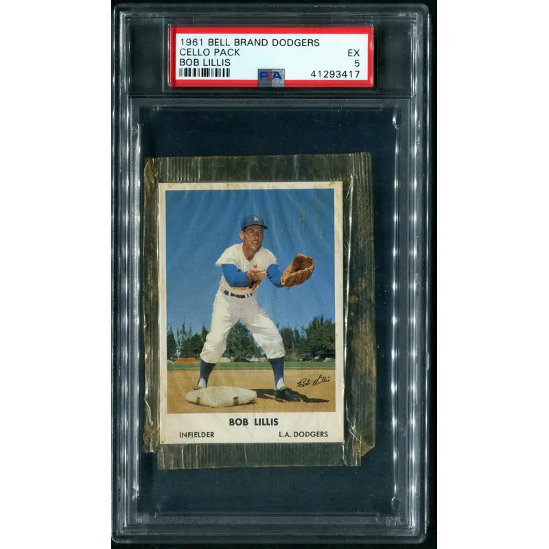 1961 Bell Brand Dodgers Baseball Unopened Cello Pack Bob Lillis PSA 5