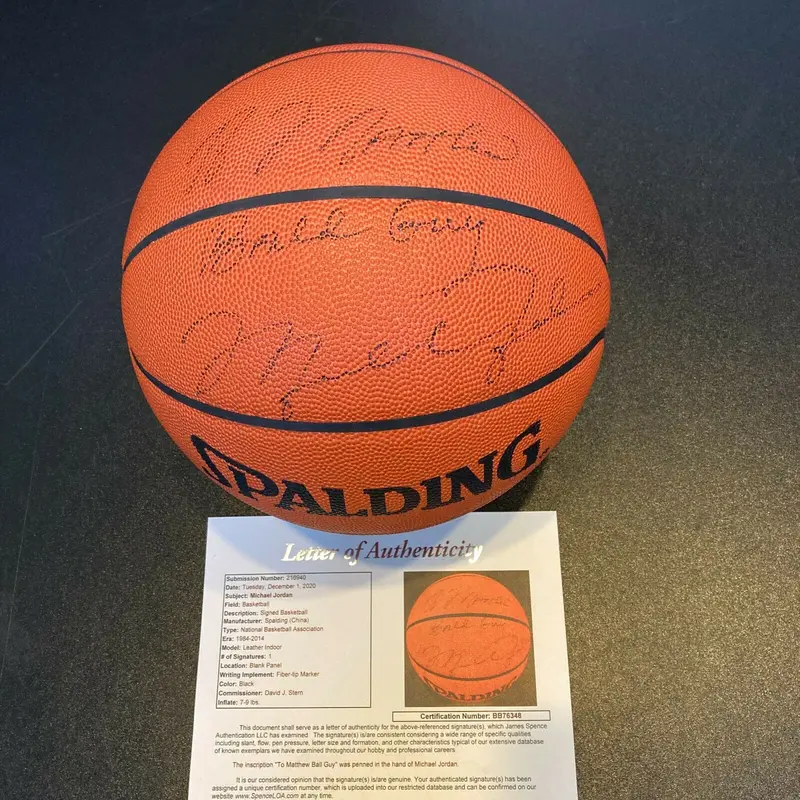 Michael Jordan "Bald Guy" Signed Inscribed Spalding NBA Basketball With JSA COA
