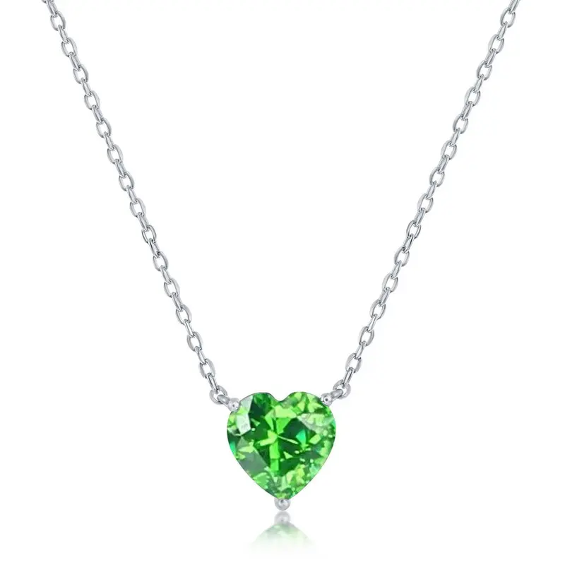 Sterling Silver 8MM Peridot "August" Heart Perciosa Crystal Necklace