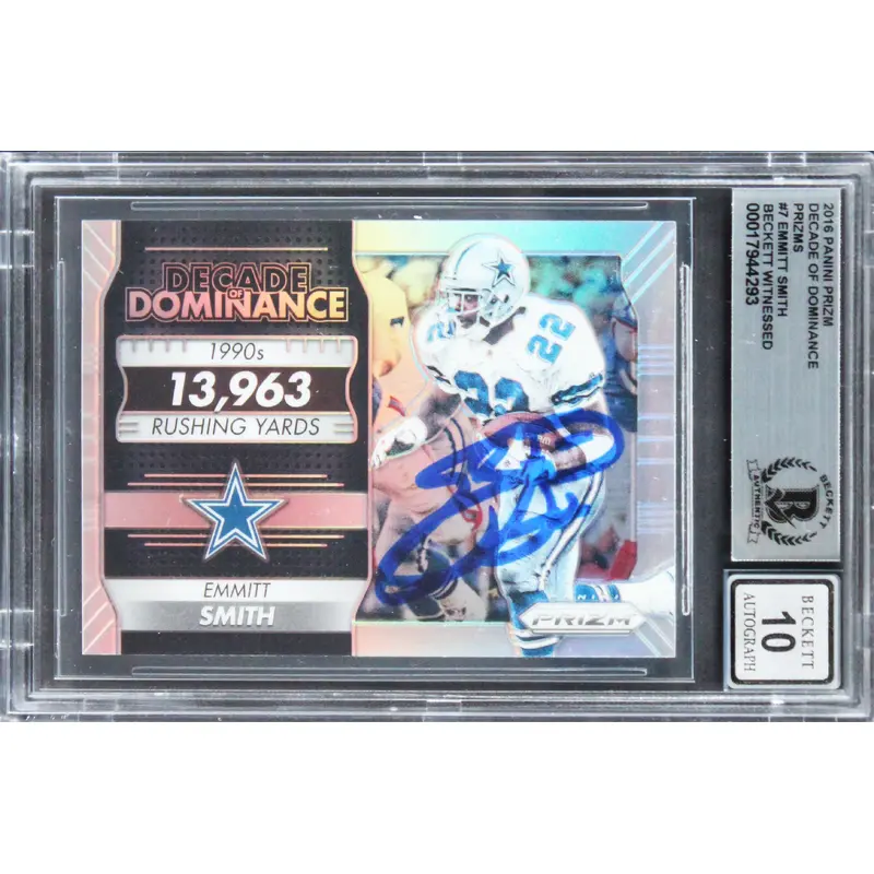 Cowboys Emmitt Smith Signed 2016 Panini Prizm DOD #7 Card Auto 10! BAS Slabbed