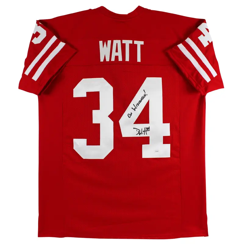 Derek Watt "On Wisconsin!" Authentic Signed Red Pro Style Jersey JSA Witness