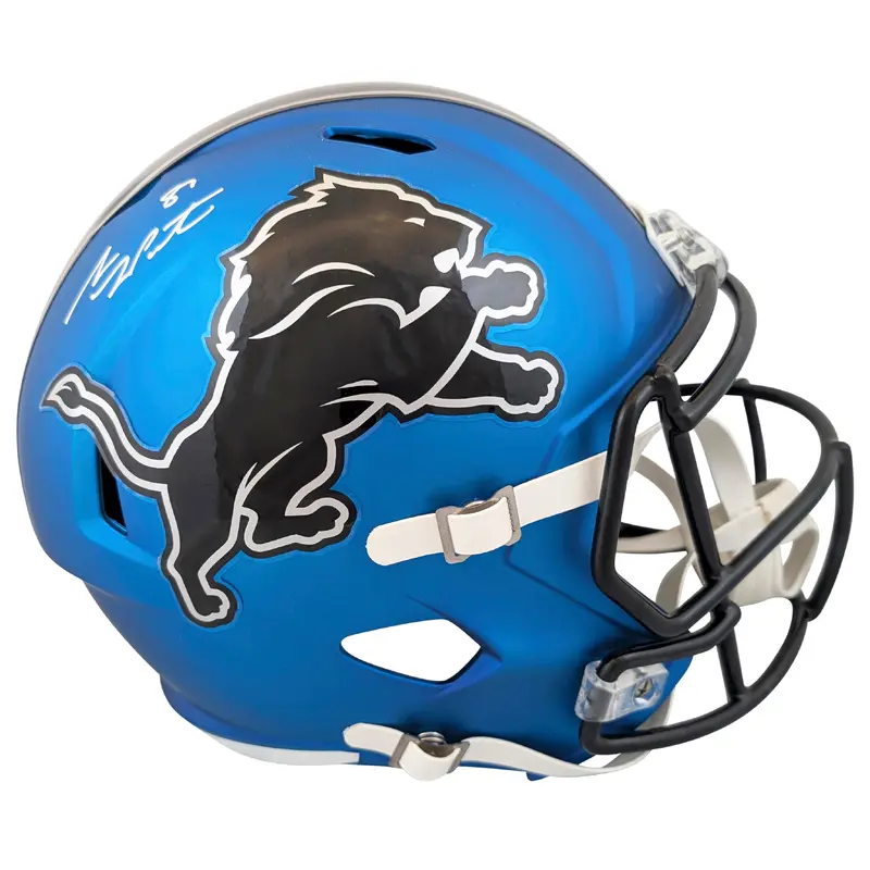 Lions Sam LaPorta Signed Alt 2024 On Field Full Size Speed Rep Helmet BAS Wit