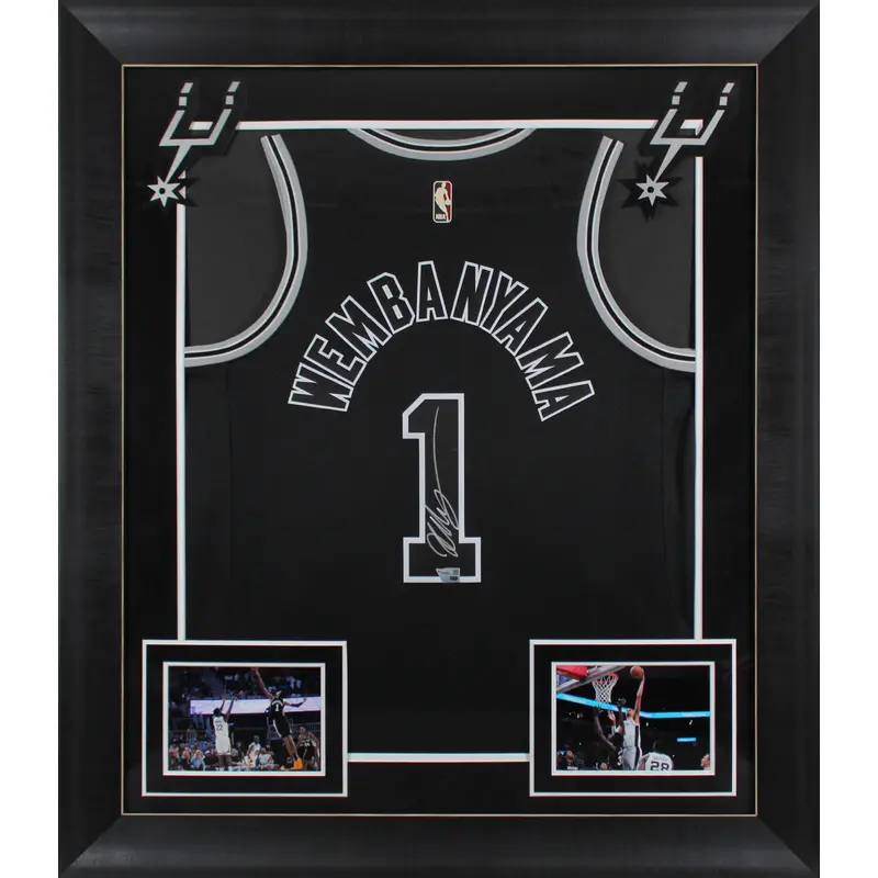 Spurs Victor Wembanyama Signed Black Nike Framed Jersey w/ Black #s Fanatics
