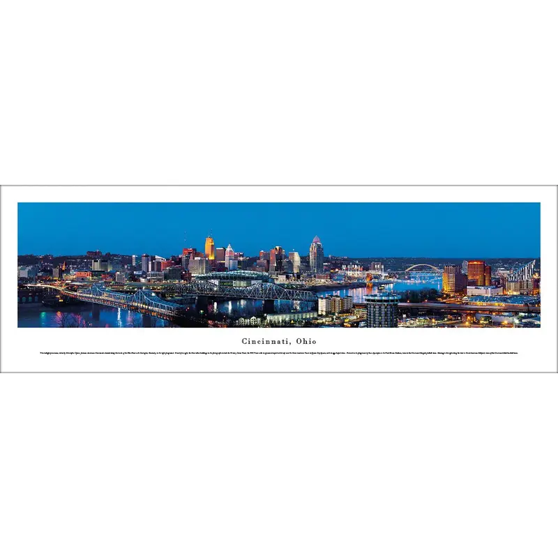 Cincinnati, Ohio Downtown Skyline at Dusk Panoramic Poster Print - Blakeway Worldwide