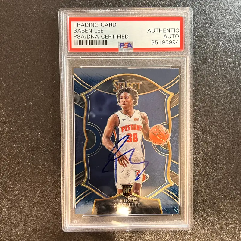 2020-21 Panini Select #97 Saben Lee Signed Card AUTO PSA Slabbed Pistons