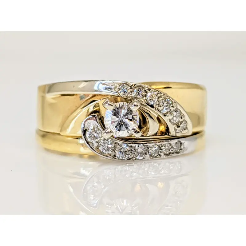 14K .33 CARAT TOTAL WEIGHT (14) ROUND DIAMOND ESTATE RING/ SET 6.7 GRAMS