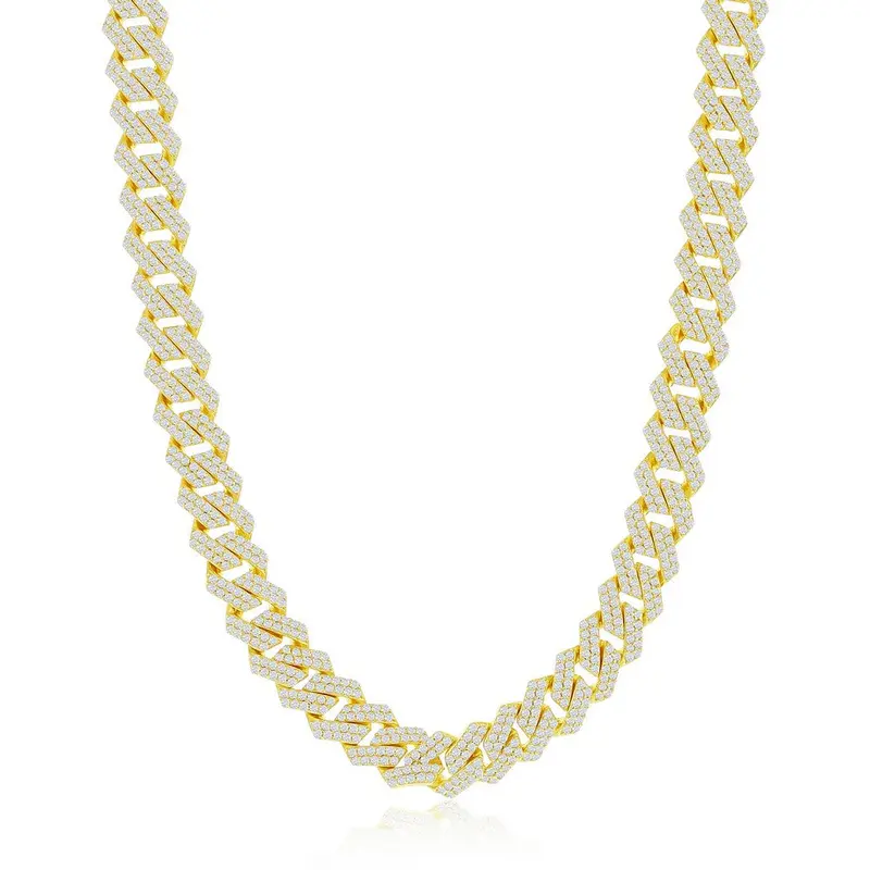 Sterling Silver 8mm Micro Pave Monaco Chain - Gold Plated