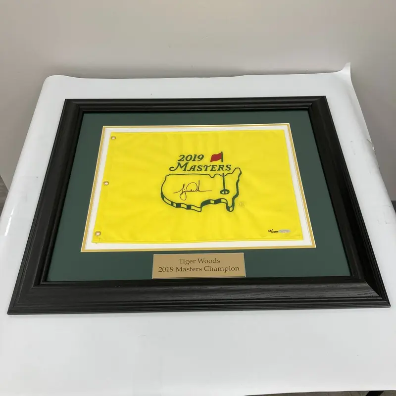 Tiger Woods Signed 2019 Masters Framed Flag UDA Upper Deck Authenticated