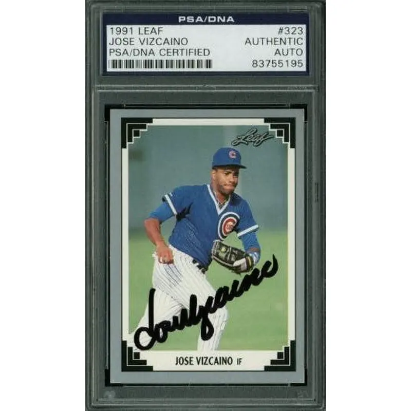 Cubs Jose Vizcaino Authentic Signed Card 1991 Leaf #323 PSA/DNA Slabbed