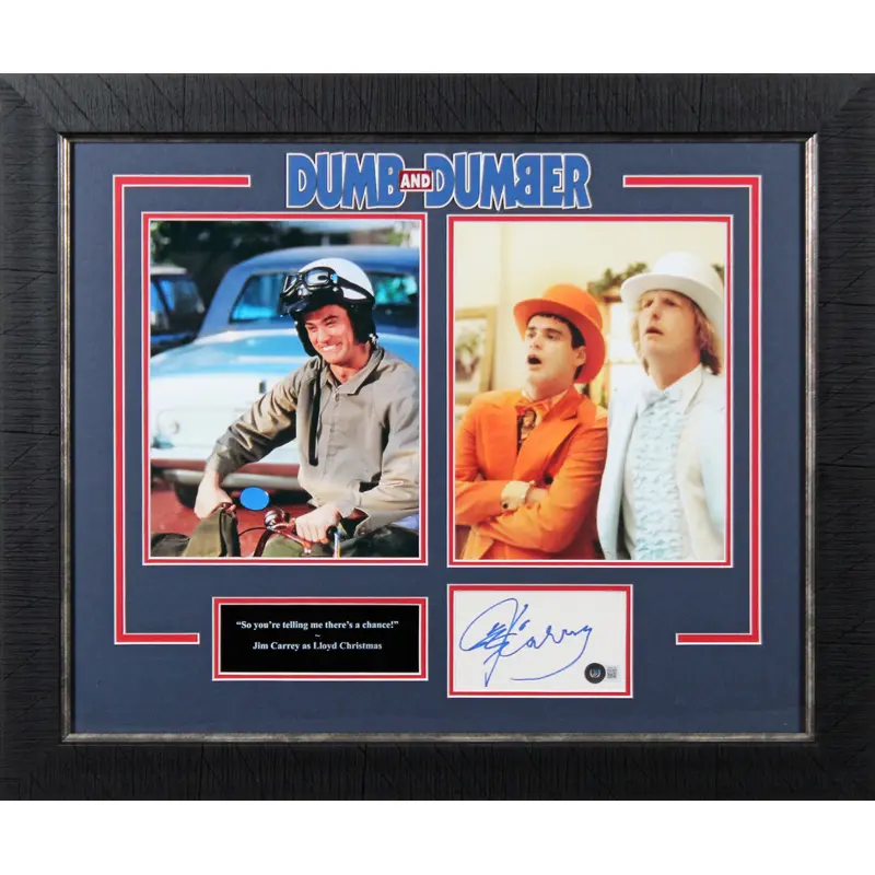 Jim Carrey Dumb and Dumber Signed 3x5 Index Card Framed Display BAS #BL98130