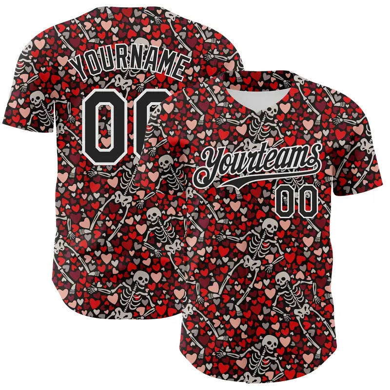 Custom Black White 3D Skeleton And Heart Authentic Baseball Jersey