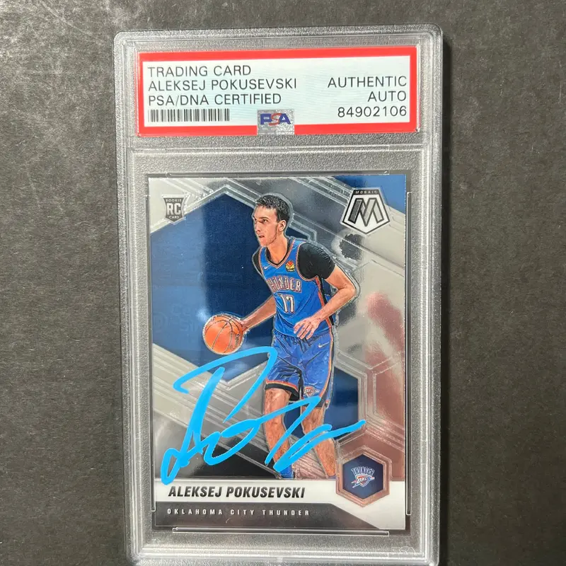 2020-21 Panini Mosaic #226 Aleksej Pokusevski Signed Card AUTO PSA Slabbed RC Thunder