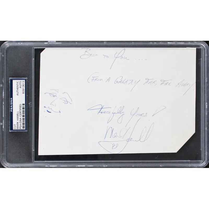 Mark Hamill Signed 5.5x7.5 Cut w/ Self Portrait Luke Skywalker Sketch PSA Slab