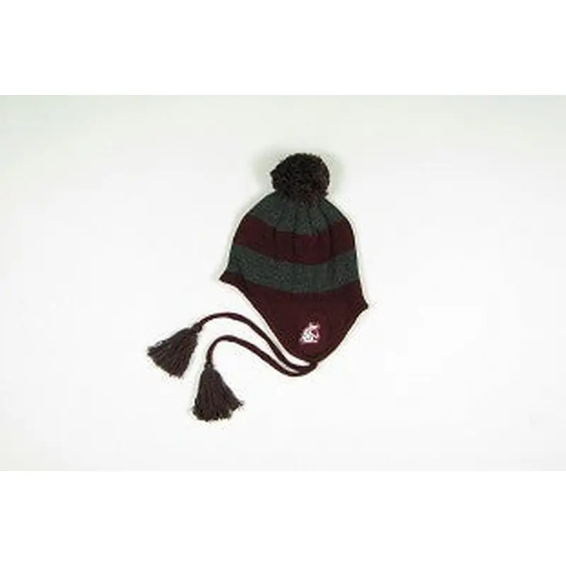 WSU Stripe Pom Pom Knit Beanie