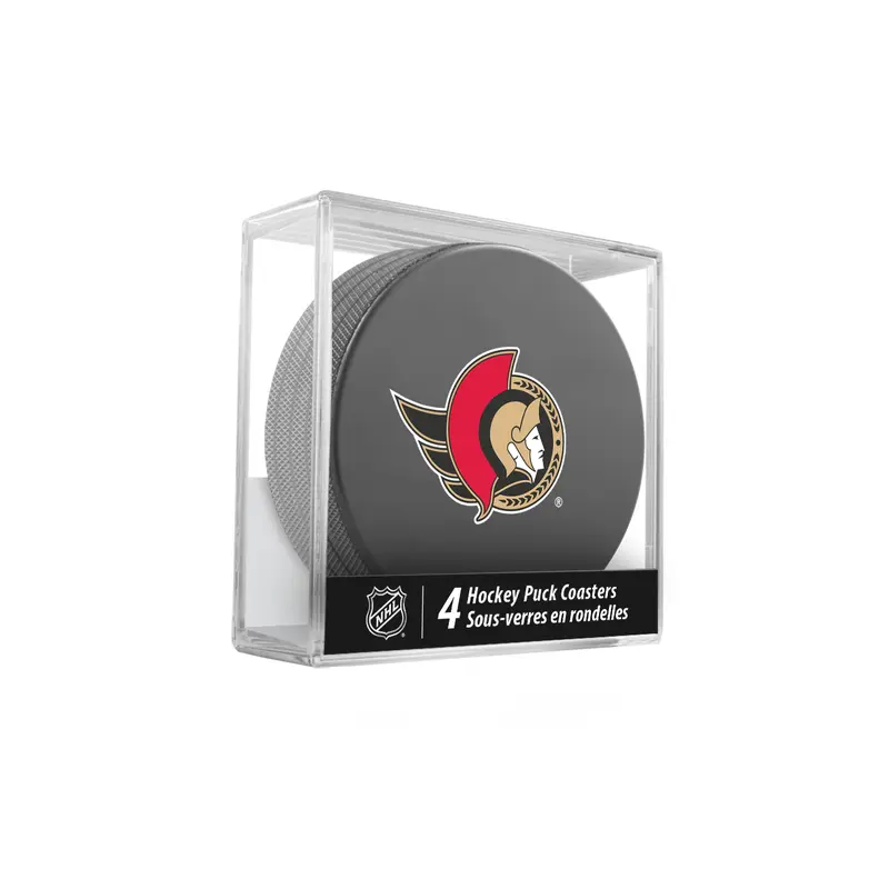 NHL Ottawa Senators Hockey Puck Drink Coasters (4-Pack) In Cube