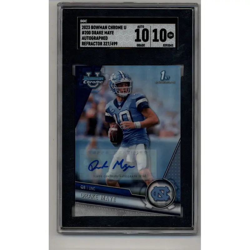 Drake Maye 2023 Bowman Chrome University Refractor 327/499 Auto SGC 10 Gem Mint
