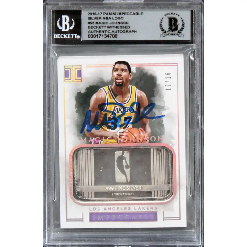Magic Johnson Signed 2016 Panini Impeccable Silver #53 Card Auto 10! BAS Slabbed