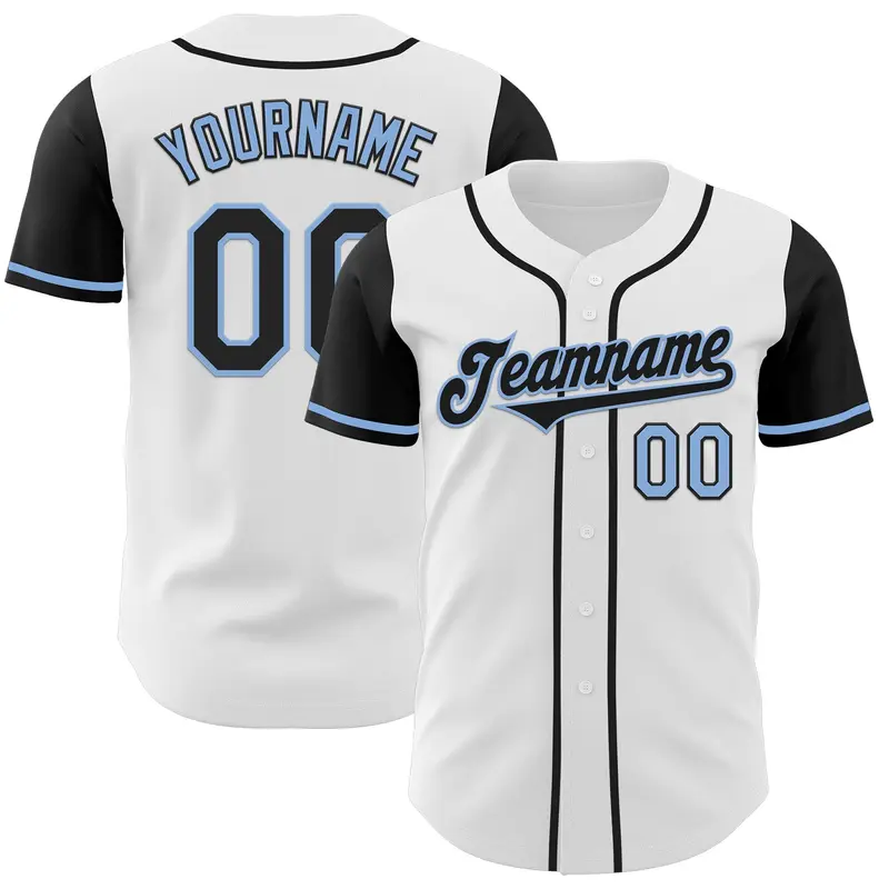 Custom White Black-Light Blue Authentic Two Tone Baseball Jersey
