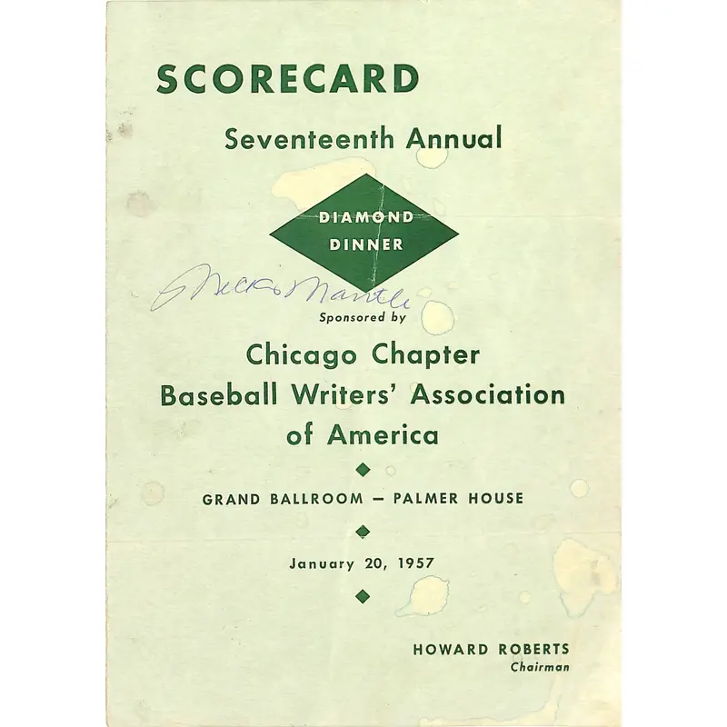 Yankees Mickey Mantle Signed Chicago Chapter BWAA Dinner Program JSA #Z42983