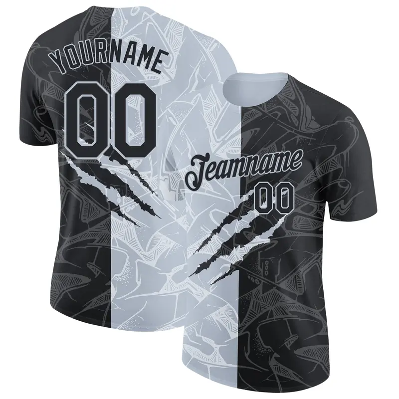 Custom Graffiti Pattern Black-Silver Scratch 3D Performance T-Shirt