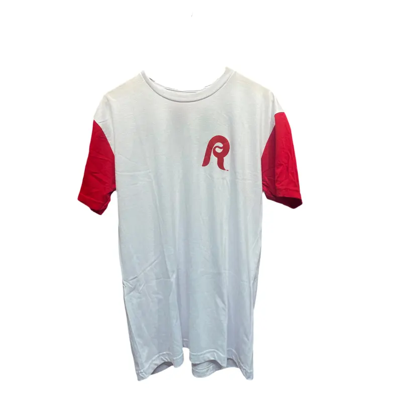 Red and white R Kickstand Baseball Tee
