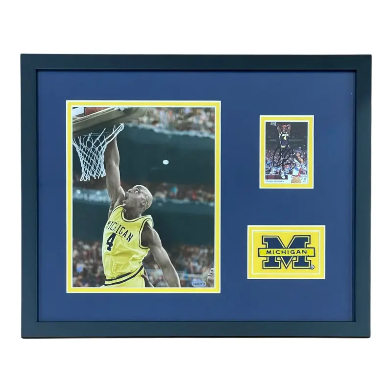 Chris Webber Autographed Michigan Wolverines Basketball Card Deluxe Framed Piece - JSA