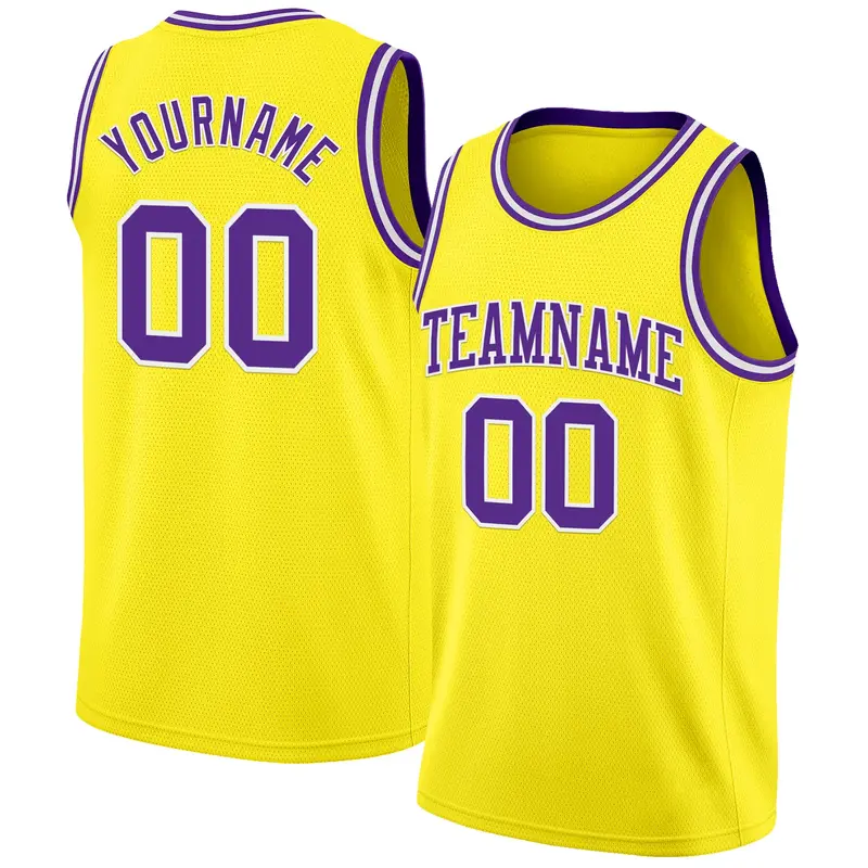 Custom Light Yellow Purple-White Authentic Basketball Jersey