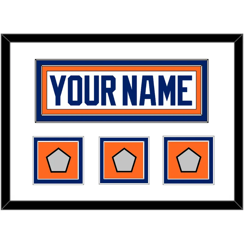 Edmonton Nameplate & 3 Stanley Cup Champions Patches - Home White (1981-1994) - Double Mat 1