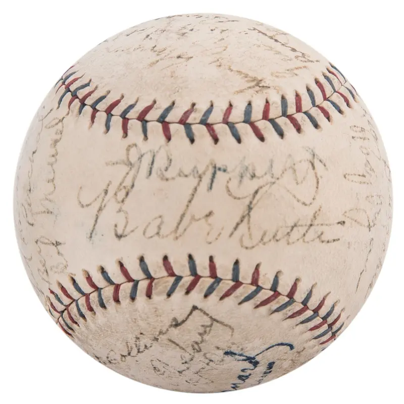 Babe Ruth & Lou Gehrig 1928 Yankees World Series Champs Team Signed Baseball JSA