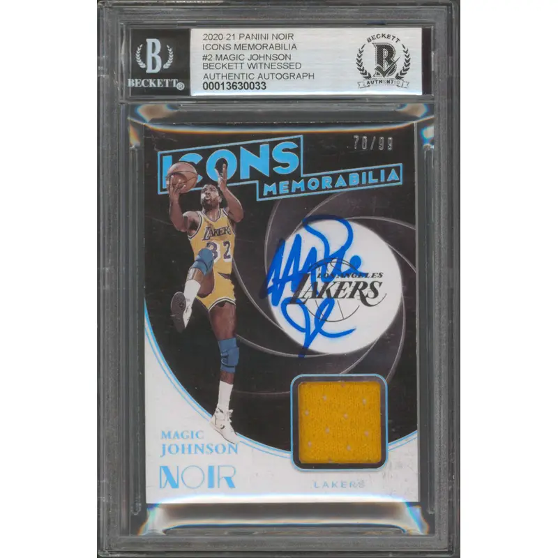 Lakers Magic Johnson Signed 2020 Panini Noir Icons Mem #2 Card Auto 10! BAS Slab