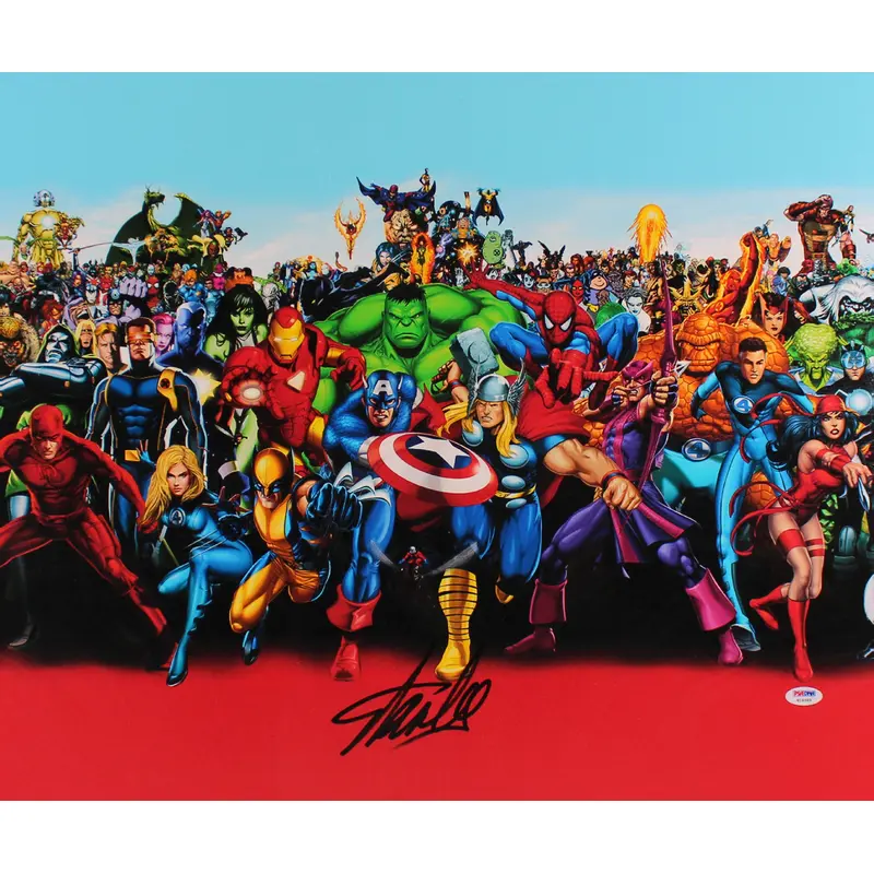 Stan Lee Authentic Signed 20x24 Marvel Universe Cast Canvas PSA/DNA #W18589