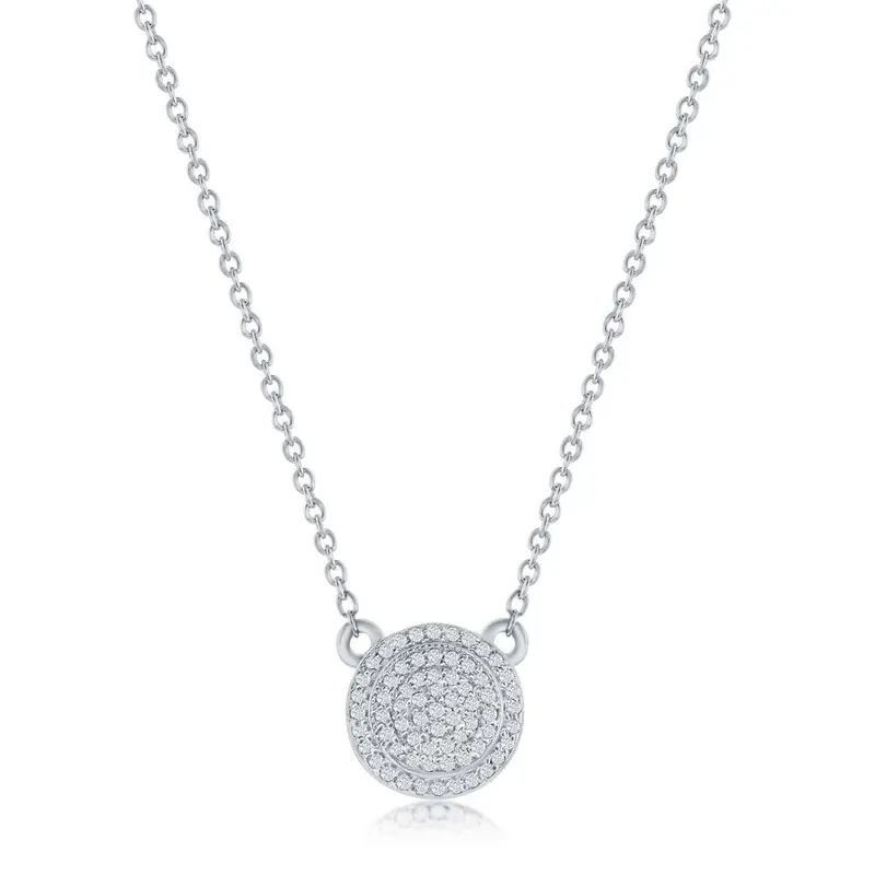 Sterling Silver, Round Halo Diamond Necklace - (67 Stones)