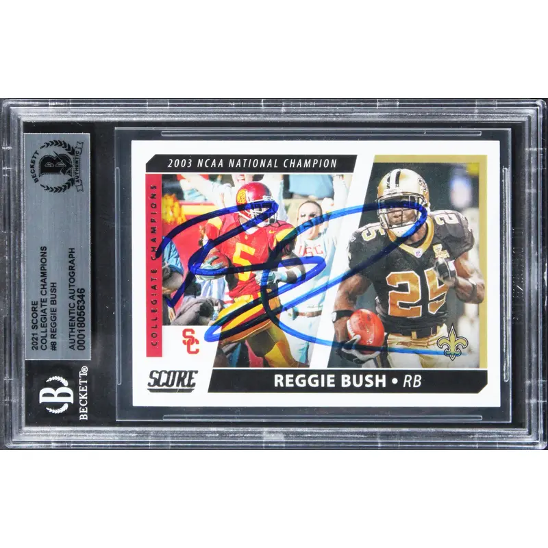 Saints Reggie Bush Signed 2021 Score Collegiate Champions #8 Card BAS Slabbed