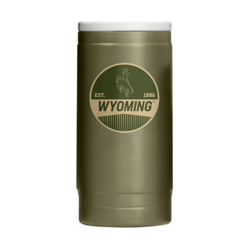 Wyoming 12oz Olive Badge Powdercoat SlimCan Coolie